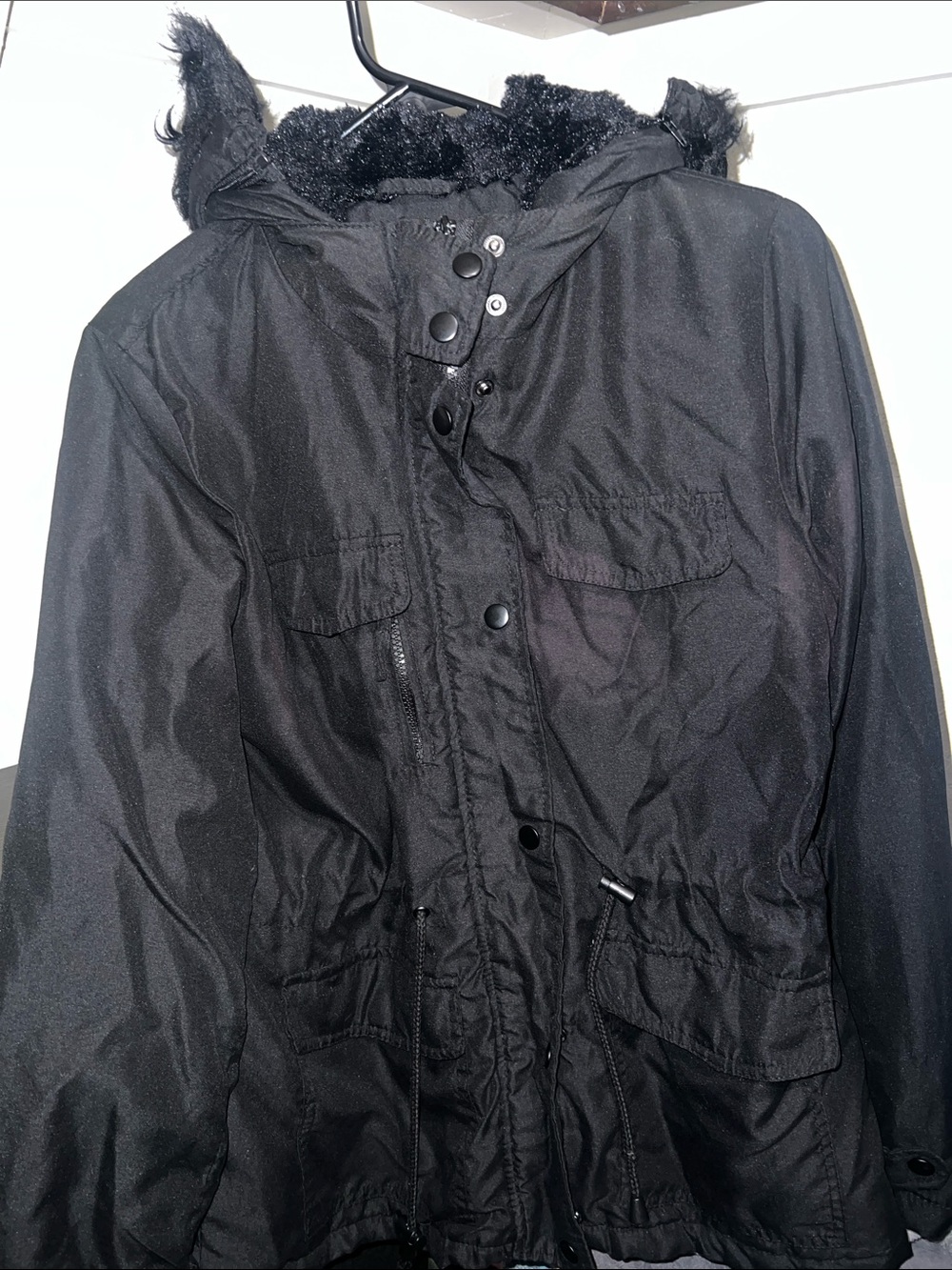 Black Hooded Winter Jacket - Classic Parka Style